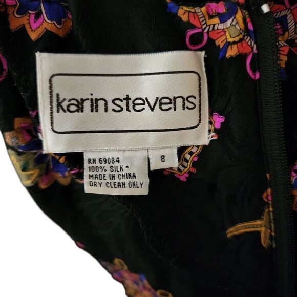 Karin Stevens Vintage Silk Short Sleeve Blouson Dress Womens Size 8 Black - Picture 6 of 6